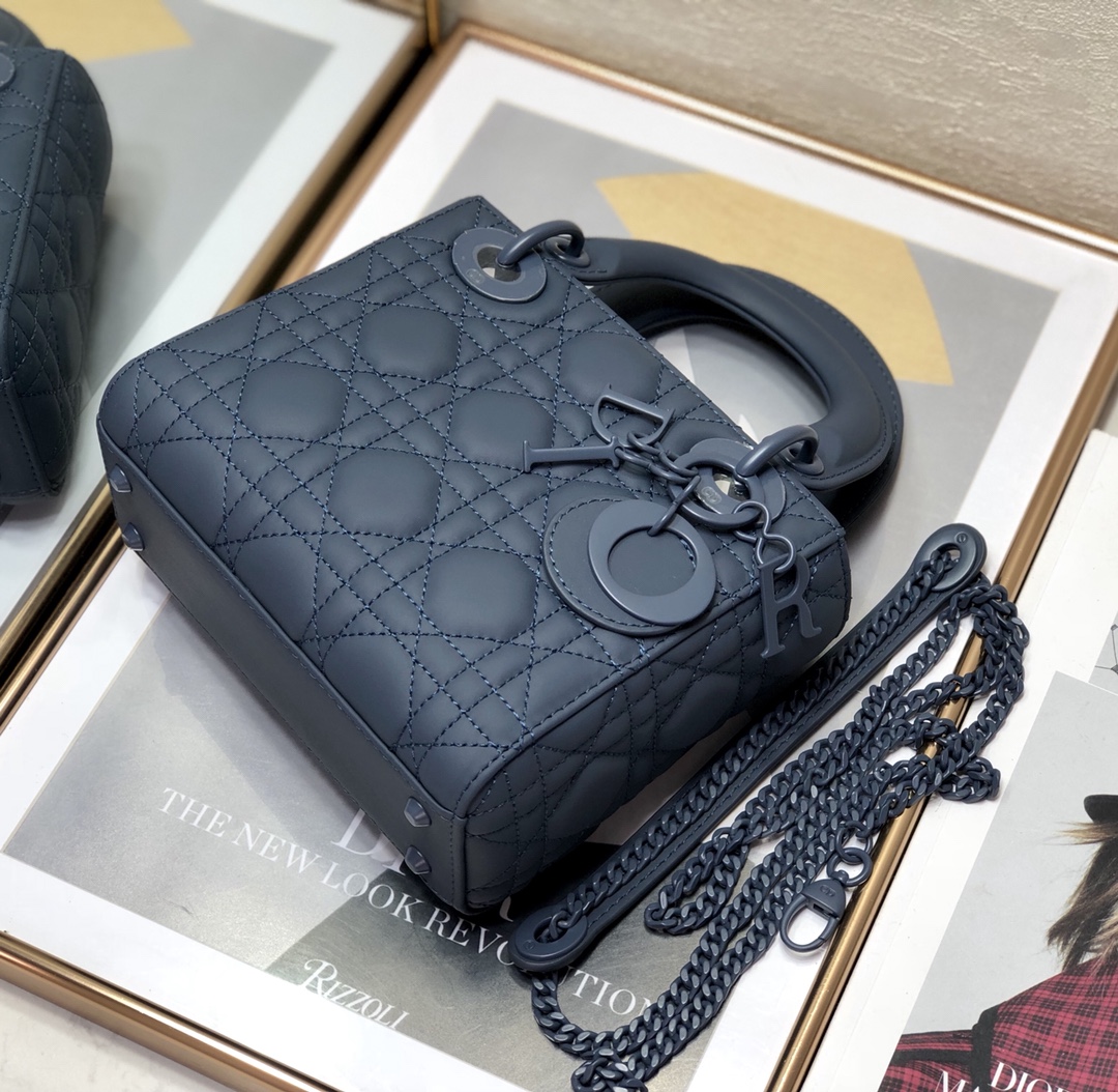 Mini Lady Dior Bag Denim Blue Ultramatte Cannage Calfskin